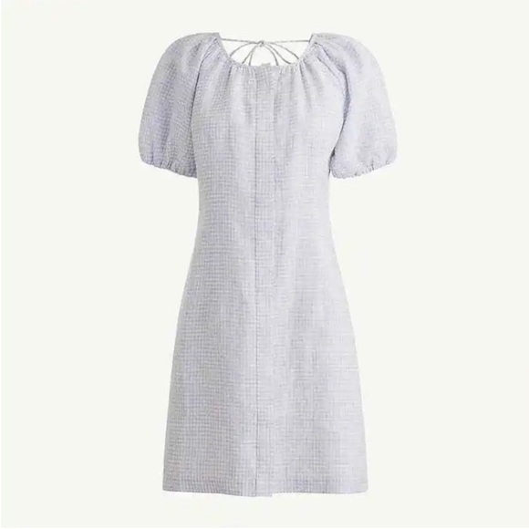 NEW WITH TAGS J. Crew Gray White Check Linen V Back Havana Mariska Dress Size 14 - Picture 3 of 8
